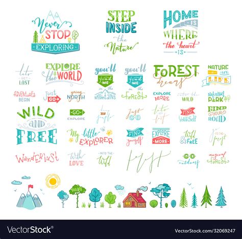 Hand-drawn set lettering quotes about nature Vector Image