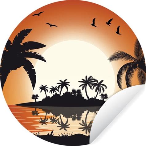 WallCircle Muurstickers Behangcirkel Zon Eiland Zee 120x120