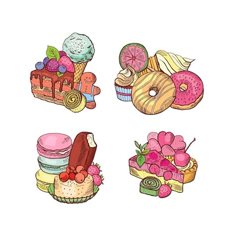 Premium Vector Hand Drawn Sweets Piles Set