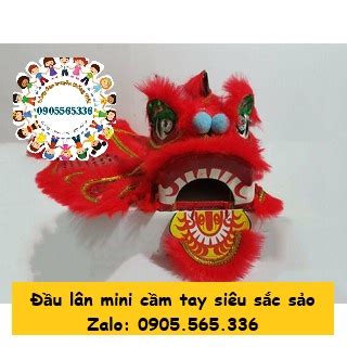 Mini 15cm Đầu lân cầm tay siêu sắc sảo size 15cm có đuôi lông cừu kim