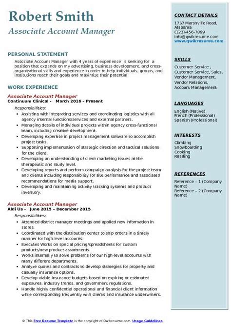 Associate Account Manager Resume Samples Qwikresume