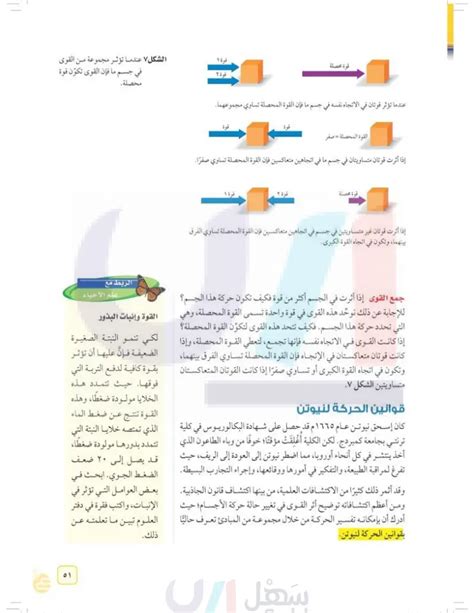 قوانين نيوتن للحركة العلوم 1 أول متوسط المنهج السعودي