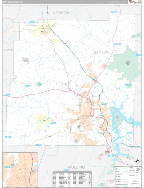 Bartow County Wall Map Premium Style