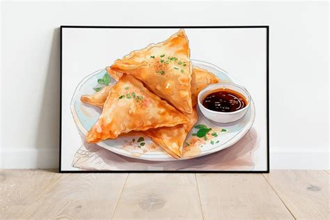 Watercolor Samosa Print Art Digital Download Indian Food Kitchen Décor Exhibition Print Food ...