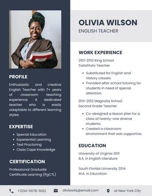 Free Teacher Resume Templates - Venngage