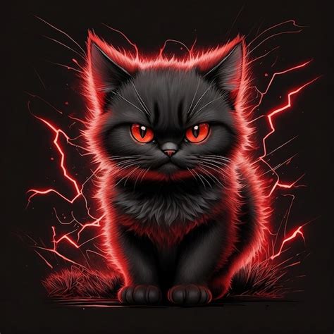 Premium AI Image | a black cat with red eyes and a red light on it generate by AI