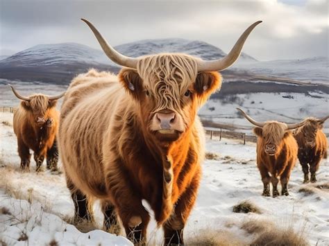 Premium Photo Snowcovered Highland Cow Cattle In Winter Landscape