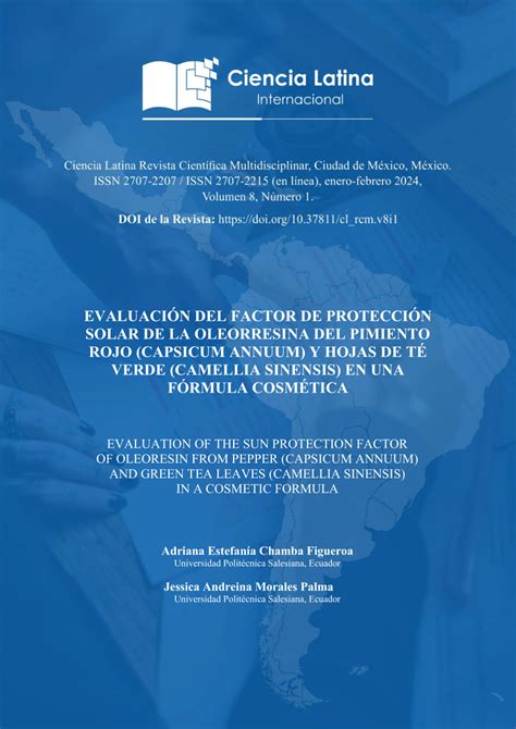 Pdf Evaluaci N Del Factor De Protecci N Solar De La Oleorresina Del