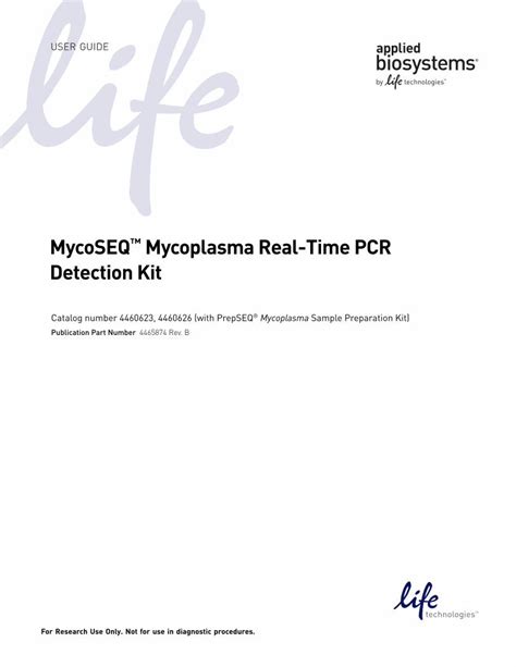 Pdf Mycoseq Mycoplasma Real Time Pcr Detection Kit · Mycoseq™ Mycoplasma Real Time Pcr