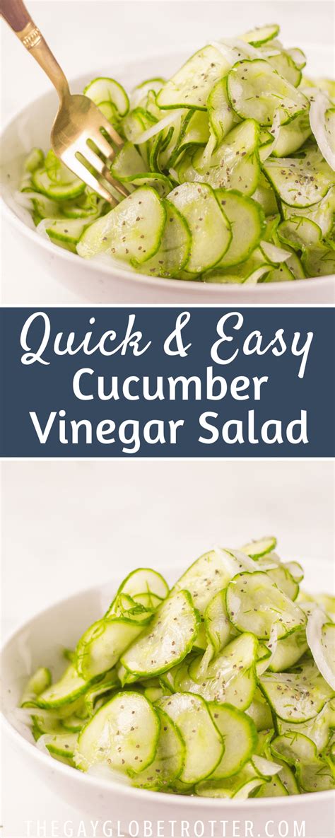 Cucumber Salad In A White Bowl With A Gold Fork On Top And The Words Quick And Easy Cucumber