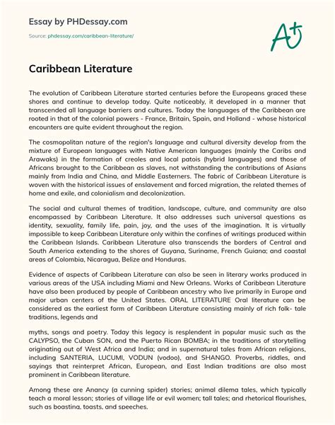 Caribbean Literature Essay Example - PHDessay.com