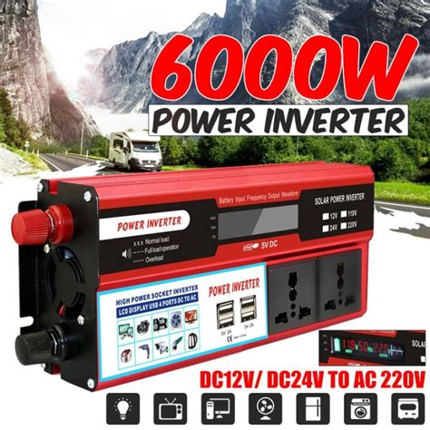 6000w อินเวอร์เตอร์ พร้อมอะแดปเตอร์แปลงไฟที่จุดบุ หรี่ 4usb 12v 24v