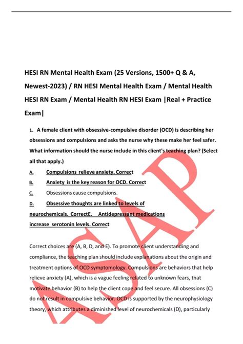 HESI RN Mental Health Exam 25 Versions 1500 Q A Newest 2023 RN