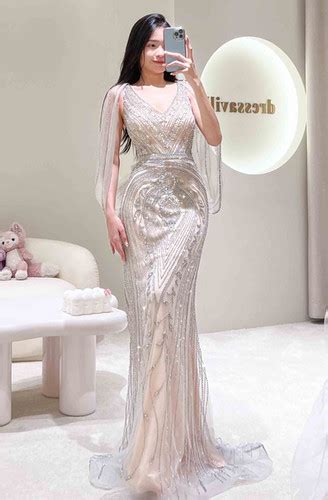 Viviana Cape Sleeves Silver Nude Gown Dressaville