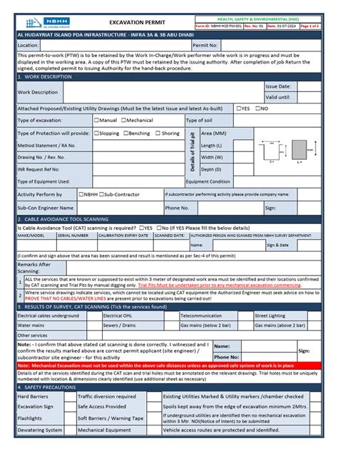 Excavation Permit Download Free Pdf Safety