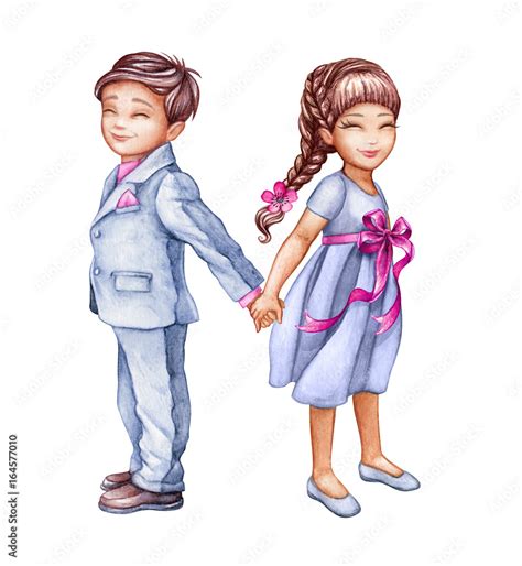 watercolor illustration, romantic couple, cute kids, best friends, boy ...