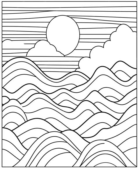 Premium Photo | A black and white drawing of waves and a sun generative ai