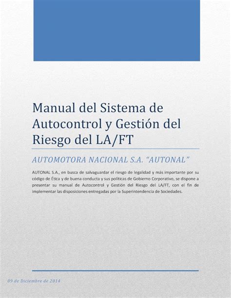 Pdf Manual Del Sistema De Autocontrol Y Gesti N Del Riesgo La Ft