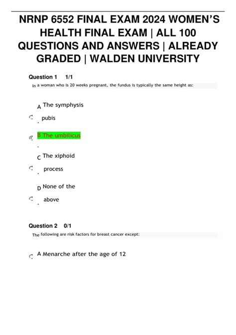 NRNP 6552 FINAL EXAM 2024 WOMENS HEALTH FINAL EXAM ALL 100 QUESTIONS