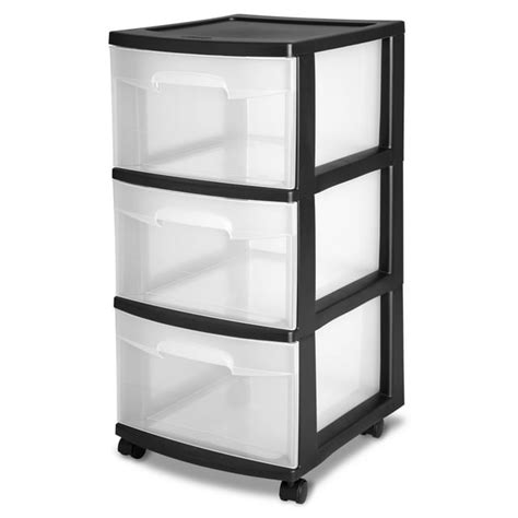 Sterilite 3 Drawer Plastic Cart Black With Clear Drawers Adult