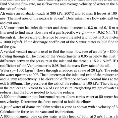 Solved Find Volume Flow Rate Mass Flow Rate And Average