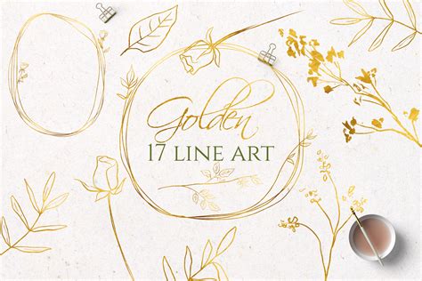 Gold Line Art Flowers Clipart Graphic by Elena Dorosh Art · Creative ...