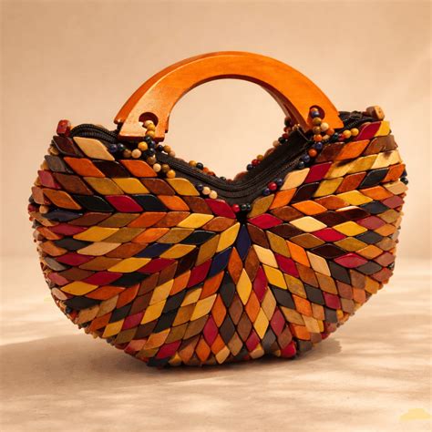 Bolsa De Madeira Artesanal - Bolsa de Madeira Mosaico Artesanal Ceará 28 cm | FUCHIC BRASIL