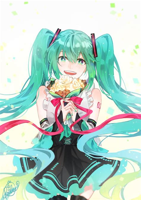 初音ミク「ピアプロ運営です。本日は「花」作品をご紹介reileeさんのミクさん白い花束」piaproピアプロのイラスト