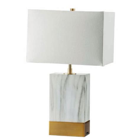 Table Lamp With Rectangular Shade And Pillar Marble Base White And