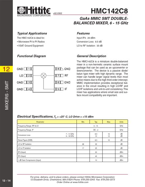 HMC142C8 Datasheet GaAs MMIC SMT DOUBLEBALANCED MIXER