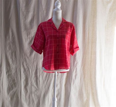 Vintage 1990s Red and White Plaid Shirt - Gem