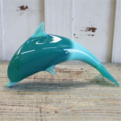 Teal Blue Glass Dolphin Figurine Coastal Beach Decor Marine Life Ts California Seashell Co