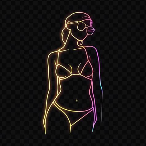 PSD Curvy Woman In Bikini Neon Minimalist Art Design With Simple Neon Line Art Simple Glow