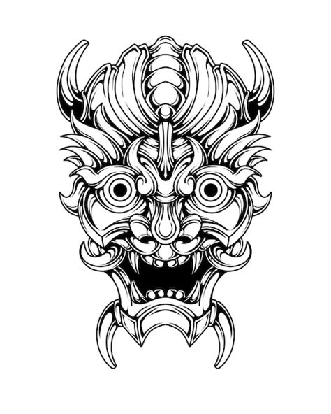 Premium Vector Vector Illustration Of Tribal Hand Drawn Japanese Oni Mask