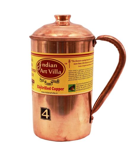 Handmade Pure Copper Jug Pitcher With Lid Storage Drinking Water Indian