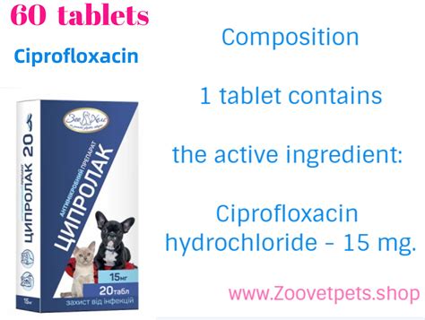 60 Tablets Ciprofloxacin 15mg Cats Dogs Of Small Breeds With