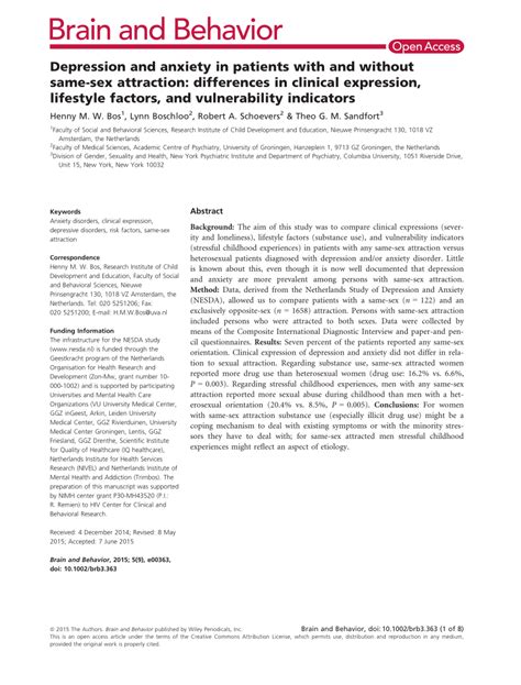 PDF Depression And Anxiety In Patients With And Without Same Sex