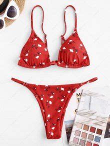 ZAFUL Ribbed Floral String Bikini Swimwear In RED ZAFUL 2024