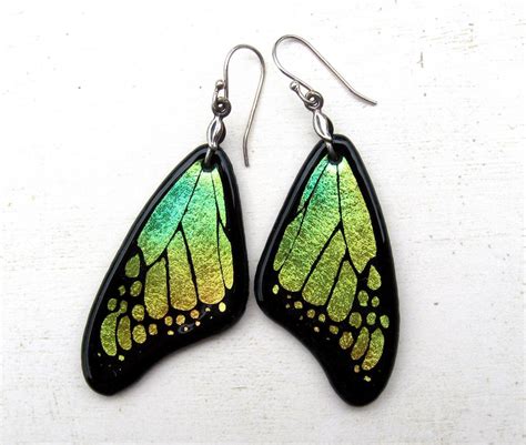 Butterfly Wing Earrings Fused Glass Yellow Green By FusedElegance On