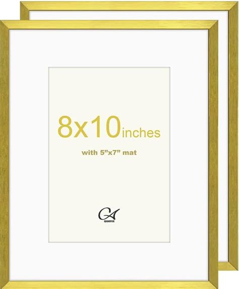 QUATEE 8x10 Picture Frame 2 Pack Metal Shiny Brushed Gold Aluminum