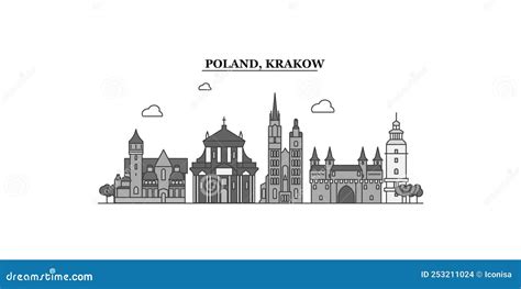 Poland Krakow City Skyline Isolated Vector Illustration Icons Stock