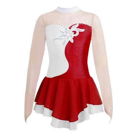 YIZYIF Enfant Fille Robe Patinage Danse Sur Glace Manches Longues