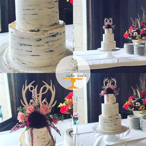 Rustic Buttercream Birch Bark Inspired Wedding Cake With Elegant Floral