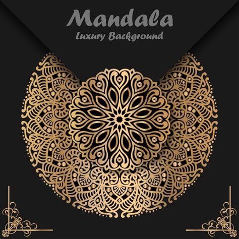 Luxe Gouden Mandala Uitnodiging Met Zwarte Achtergrond Premium Vector