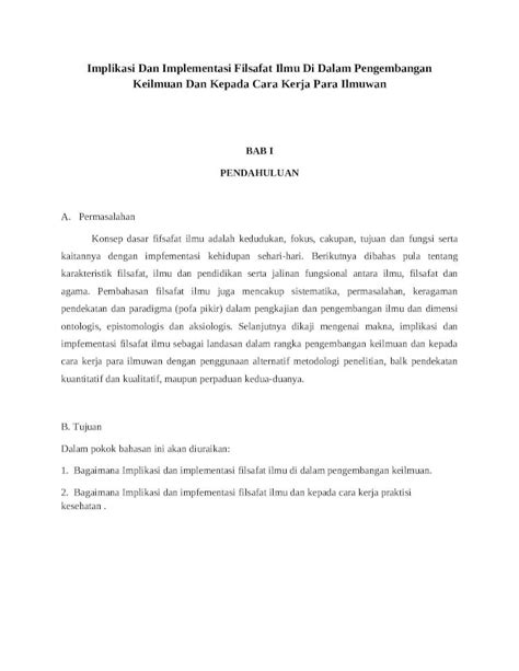 Docx Implikasi Dan Implementasi Filsafat Ilmu Di Dalam Pengembangan