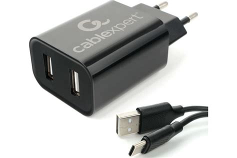 Адаптер питания Cablexpert Usb 2 порта 24a черный кабель 1м Type C