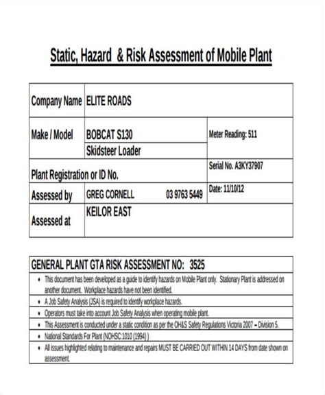 Free 9 Plant Risk Assessment Forms In Pdf Ms Word