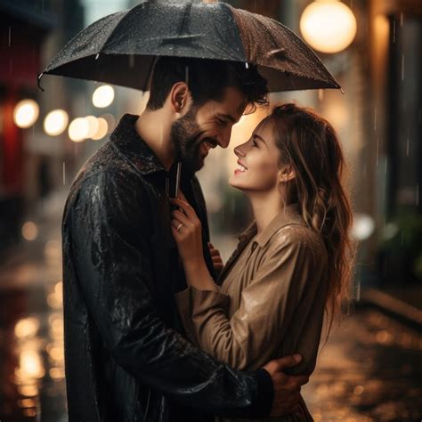 Premium Photo | Couple under one umbrella in the rain