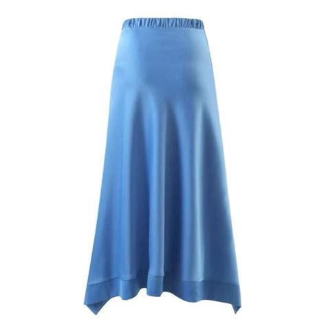 Taille Haute Trompette Irreguliere Jupe Longue Vintage Bleu Beach