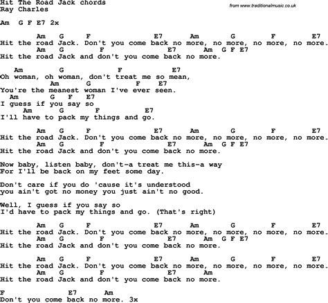 Song lyrics with guitar chords for Hit The Road Jack